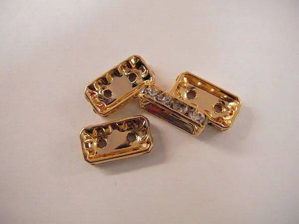 15x7x4mm Gold Filled Look, EP 2 lines Rhinestone Rectangle Spacers Beads, GF5101A