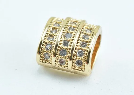 18k Gold Filled Look, EP Micro Pave Beads Size 8x6mm with Clear CZ Cubic Zircon GFM21, Rhinestone, sparkle, Bling Spacer Beads For Jewelry Making