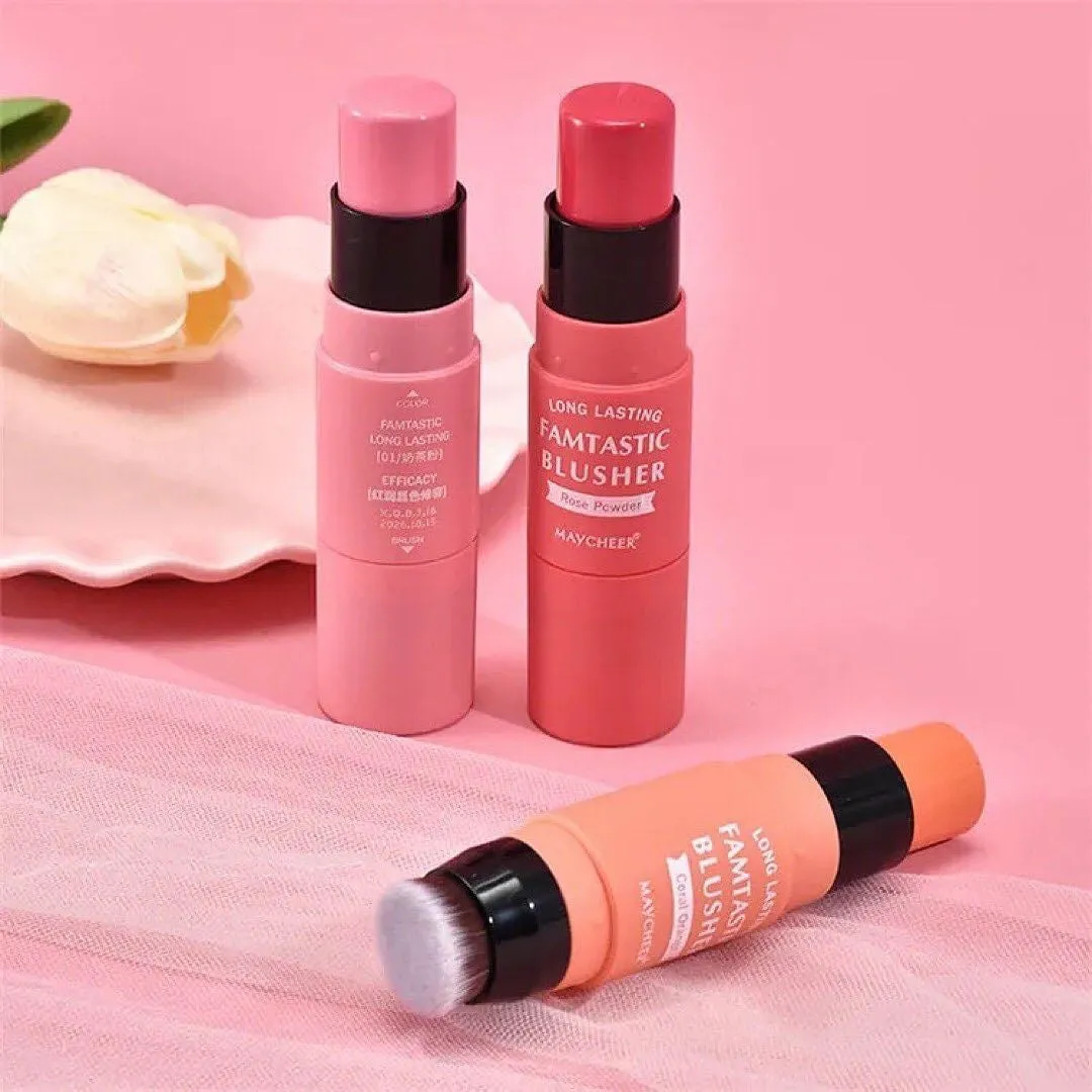 3pcs Double-headed Blush With Brush Stick Long-lasting Creamy Rouge Blush Stick