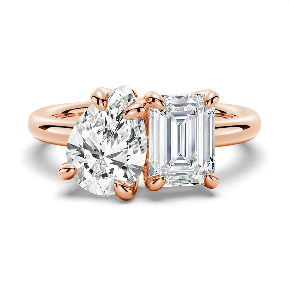 4 Ctw. Toi et Moi Emerald Cut & Pear Cut Engagement Ring