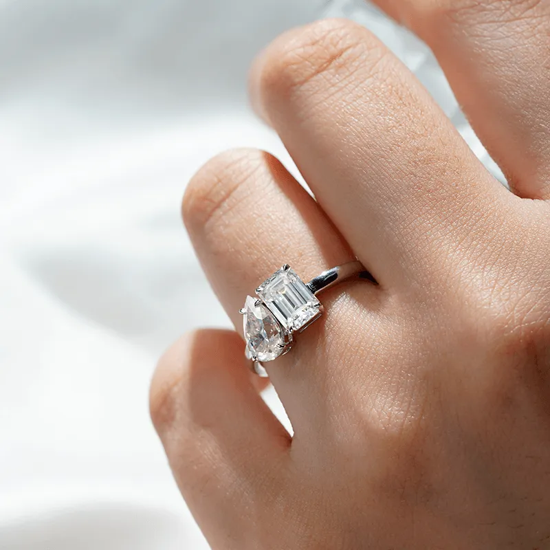 4 Ctw. Toi et Moi Emerald Cut & Pear Cut Engagement Ring