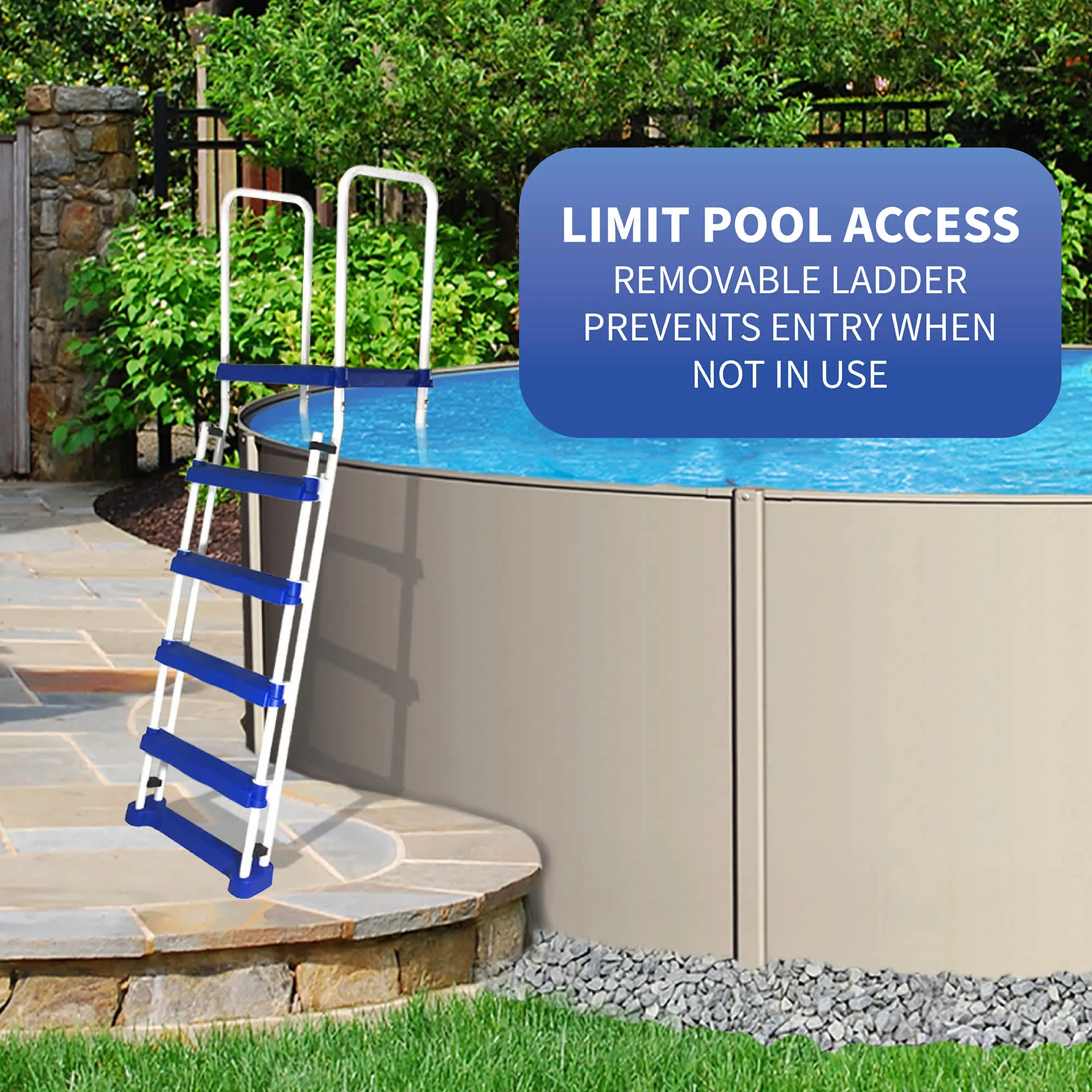 52-in A-Frame Ladder w/ Safety Barrier and Removable Steps for Above Ground Pools