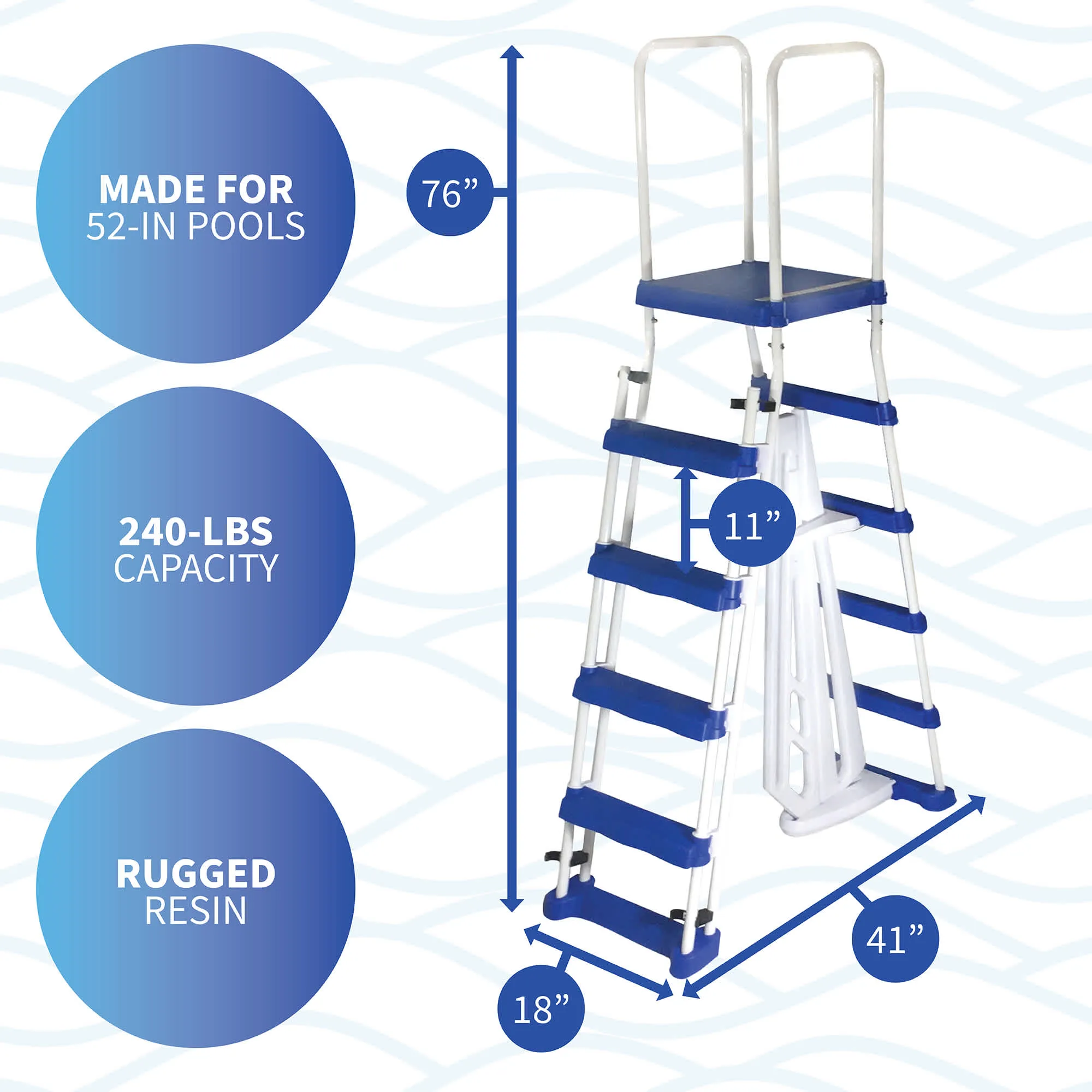 52-in A-Frame Ladder w/ Safety Barrier and Removable Steps for Above Ground Pools