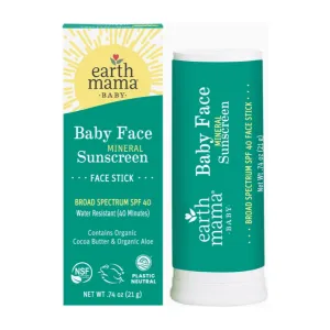 Earth Mama Baby Face Mineral Sunscreen Face Stick SPF 40