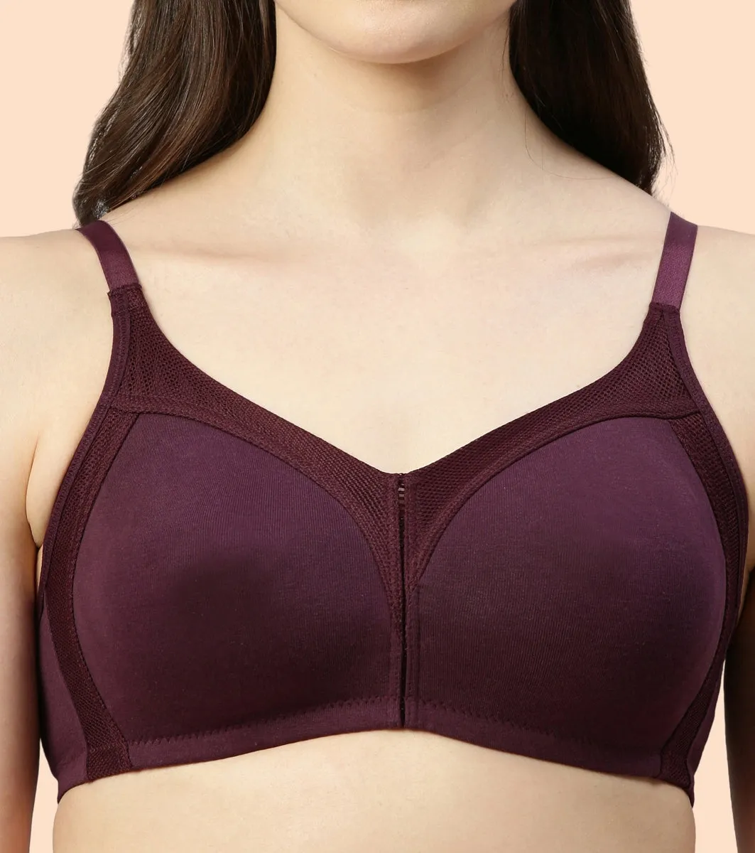 Enamor Fab-Cool AB75 M-frame Jiggle Control Full Support Stretch Cotton Bra for Women- Full Coverage, Non Padded and Wirefree - Purple