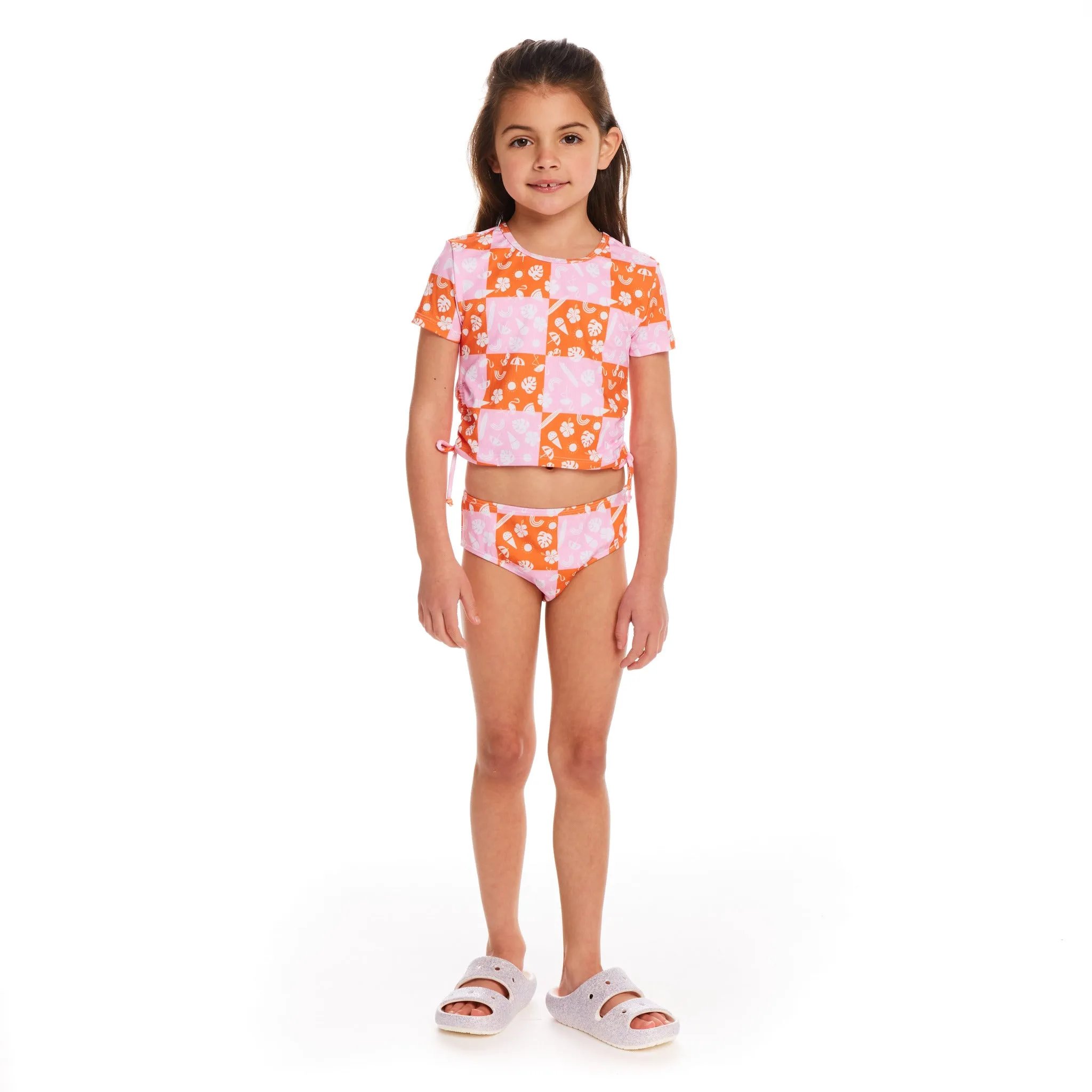 Pink Check Print Rashguard Set