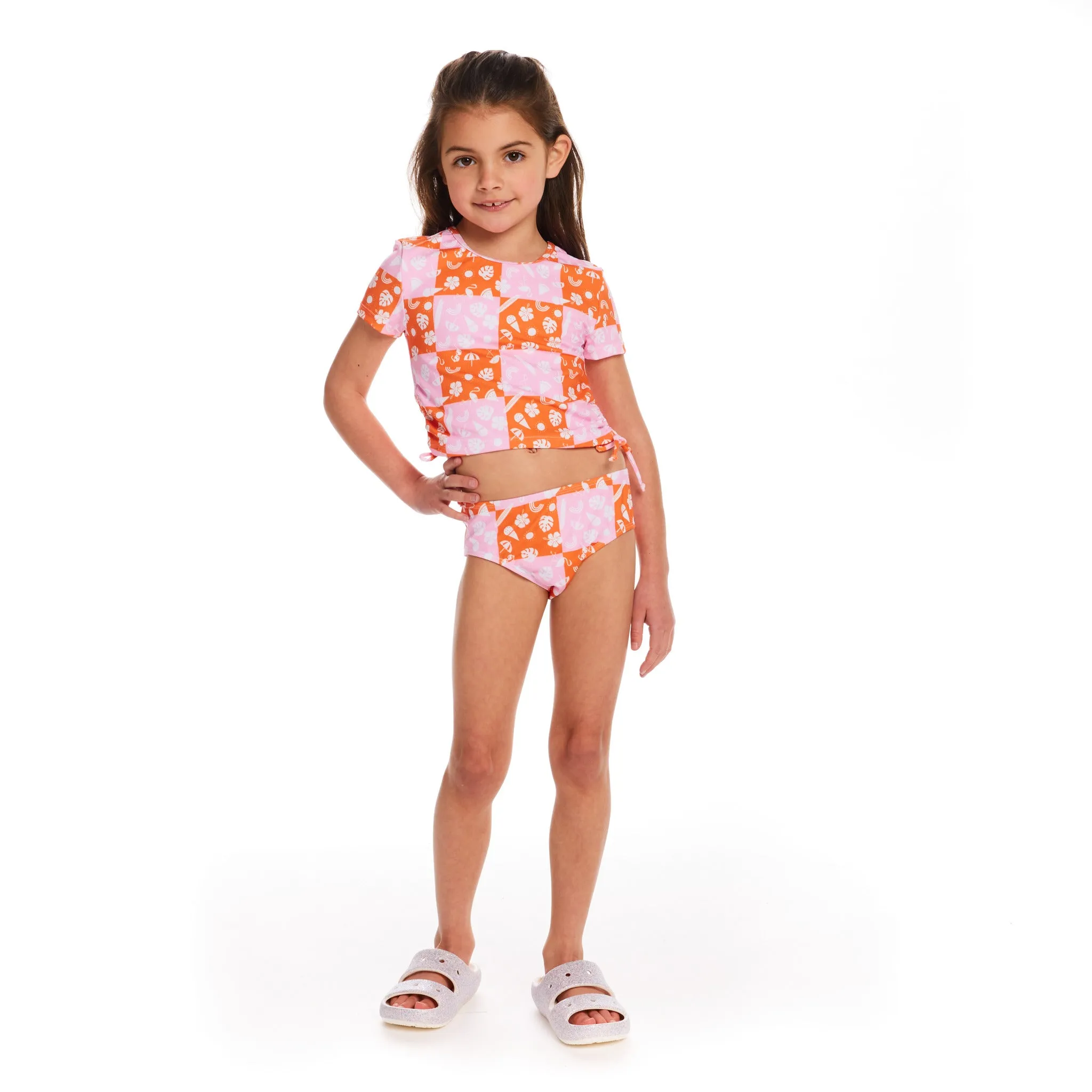 Pink Check Print Rashguard Set