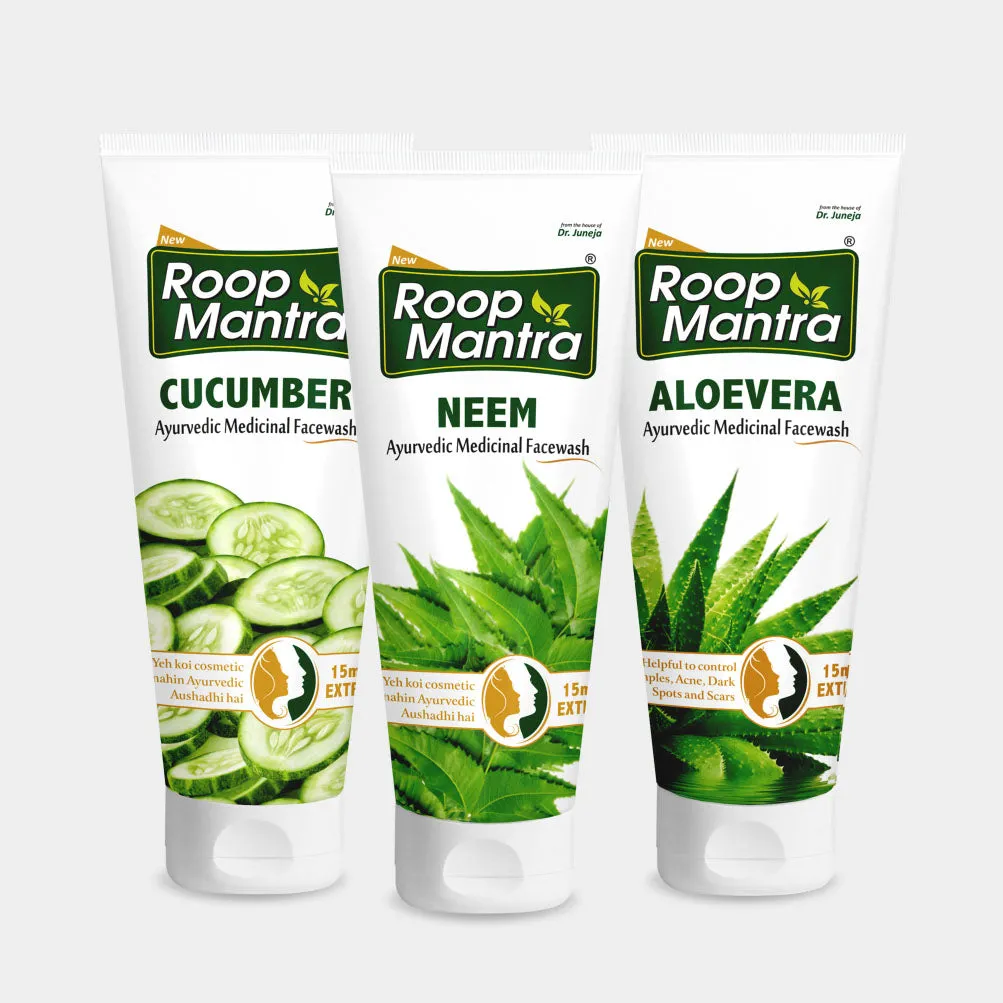 Roop Mantra Face Wash Combo (Cucumber 115ml, Neem 115ml, AloeVera 115ml)