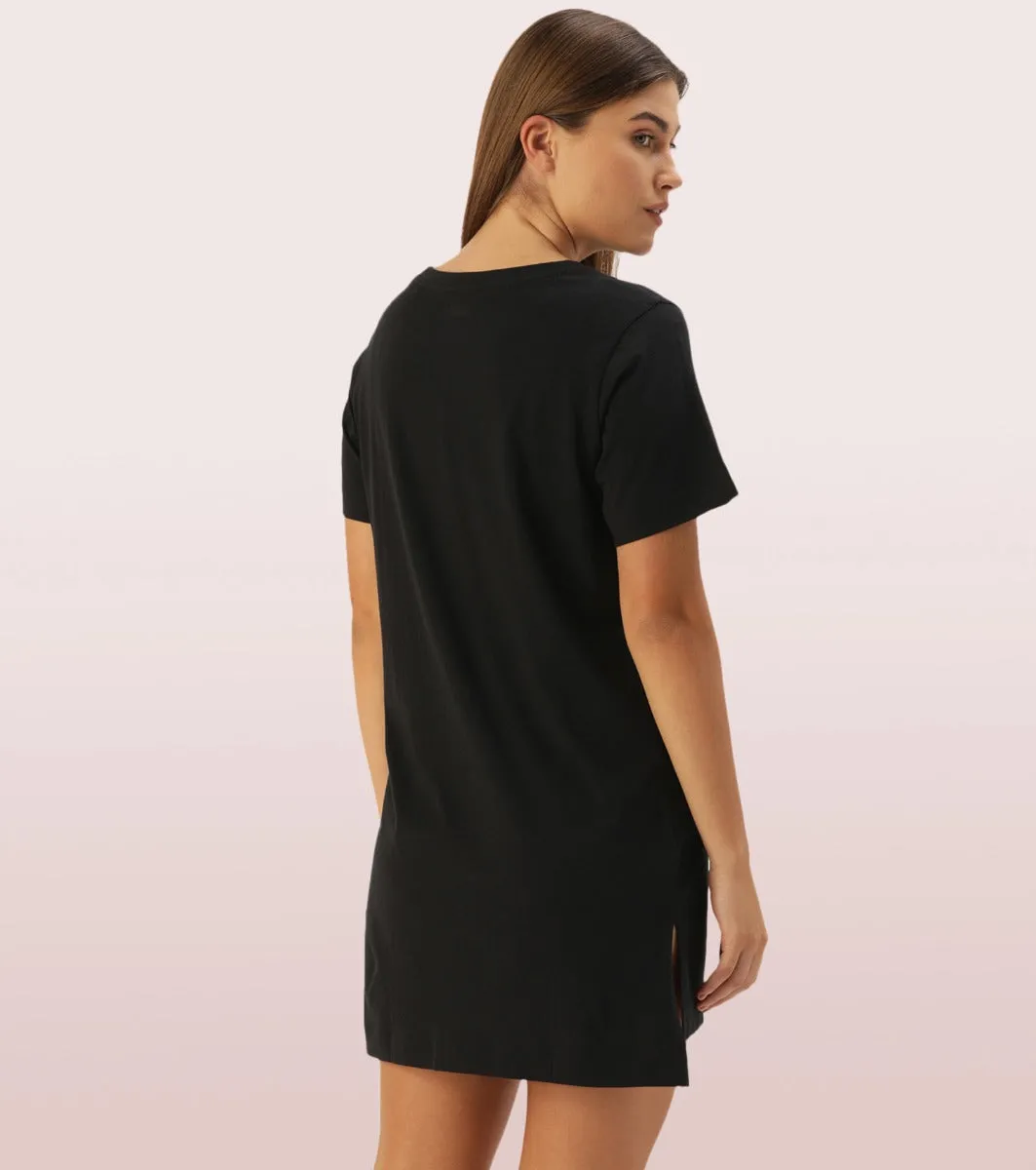 Tunic Tee – Solid | Short Sleeve Tunic Tee With Side Slit & Mindful Graphic