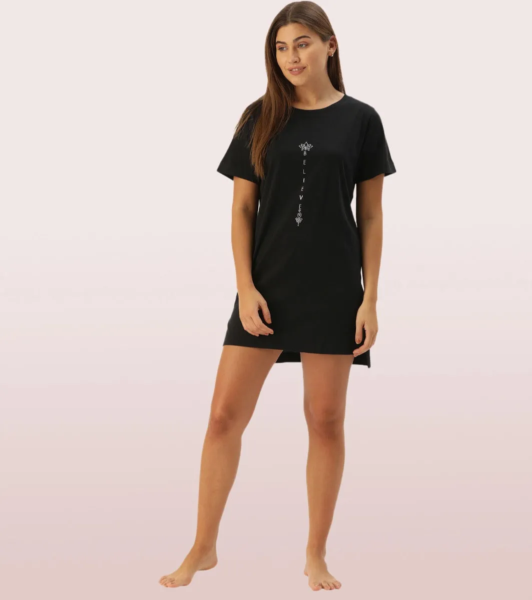 Tunic Tee – Solid | Short Sleeve Tunic Tee With Side Slit & Mindful Graphic