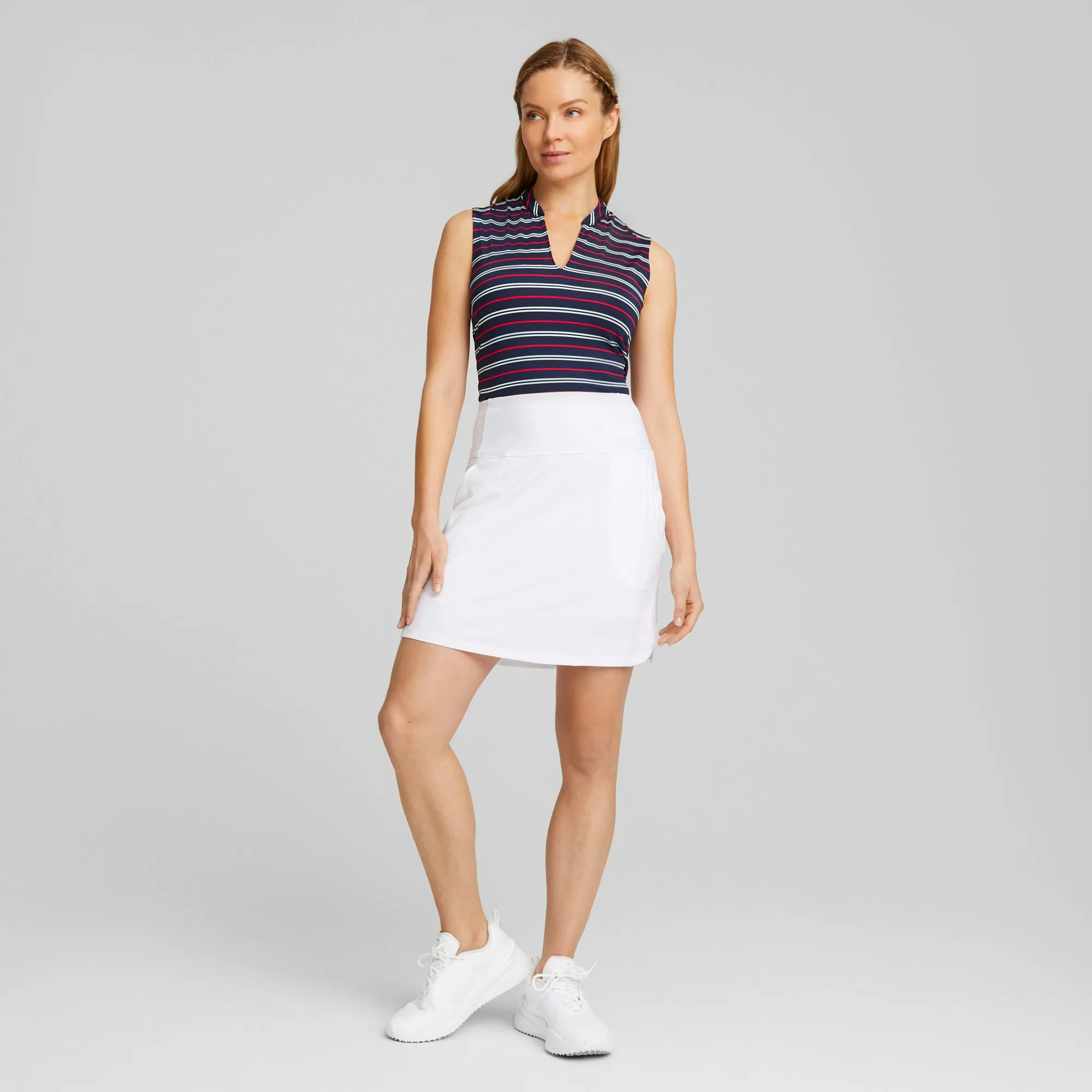 Women's Volition Striped Sleeveless Golf Polo